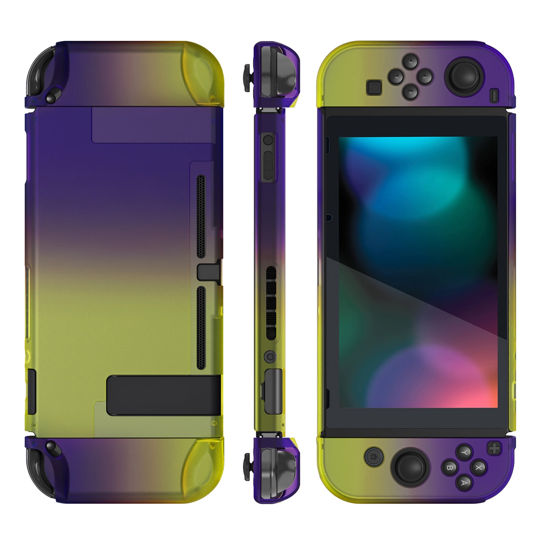 PlayVital Gradient Purple Yellow Back Cover for Nintendo Switch Console, NS Joycon Handheld Controller Separable Protector Hard Shell, Soft Touch Customized Dockable Protective Case for Nintendo Switch - NTP346 PlayVital