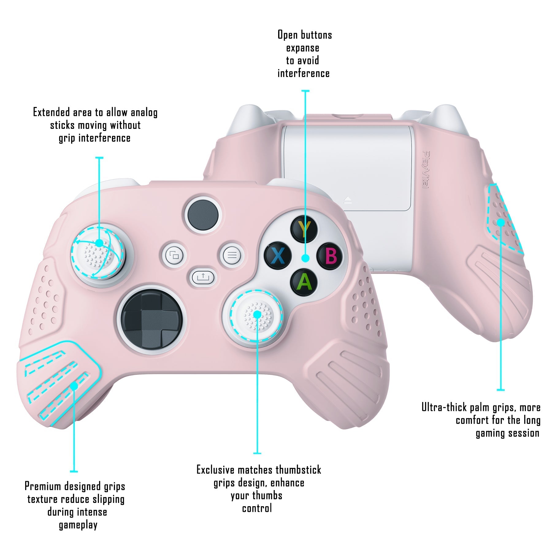 PlayVital Guardian Edition Pink Ergonomic Soft Anti-slip Controller Silicone Case Cover, Rubber Protector Skins with White Joystick Caps for Xbox Series S and Xbox Series X Controller - HCX3005 PlayVital