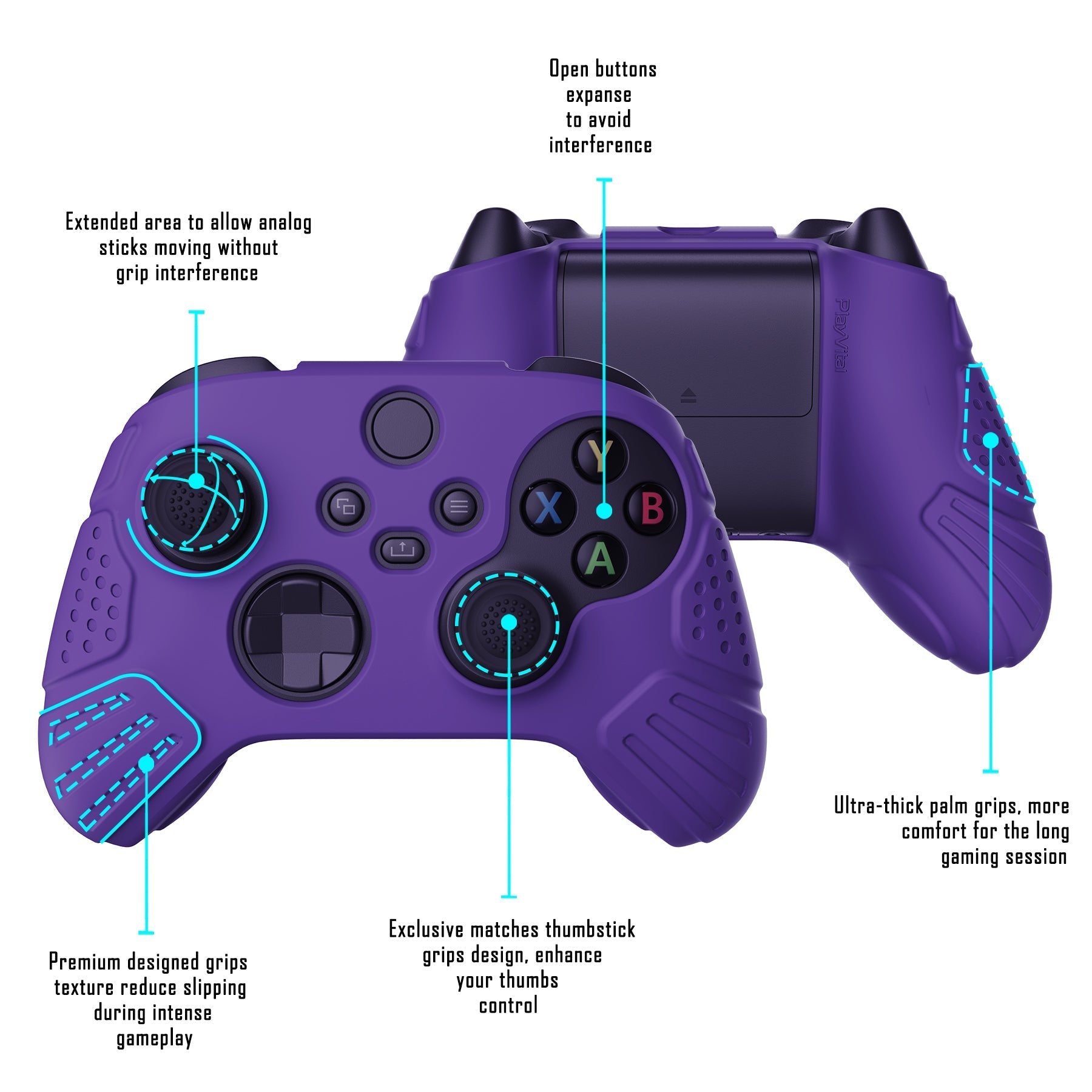 PlayVital Guardian Edition Purple Ergonomic Soft Anti-slip Controller Silicone Case Cover, Rubber Protector Skins with Black Joystick Caps for Xbox Series S and Xbox Series X Controller - HCX3007 PlayVital