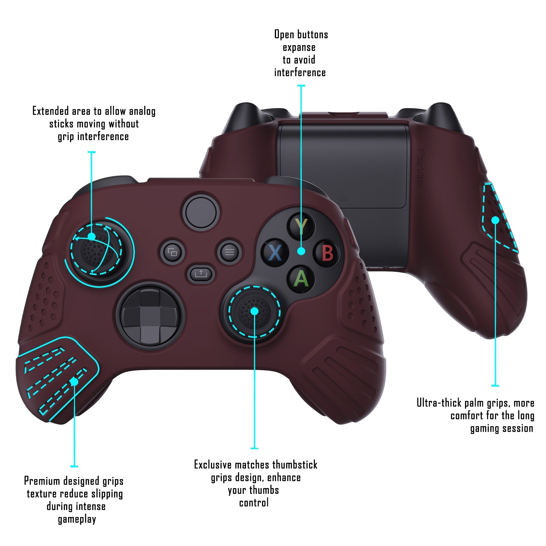 PlayVital Guardian Edition Wine Red Ergonomic Soft Anti-slip Controller Silicone Case Cover, Rubber Protector Skins with Black Joystick Caps for Xbox Series S and Xbox Series X Controller - HCX3011 PlayVital