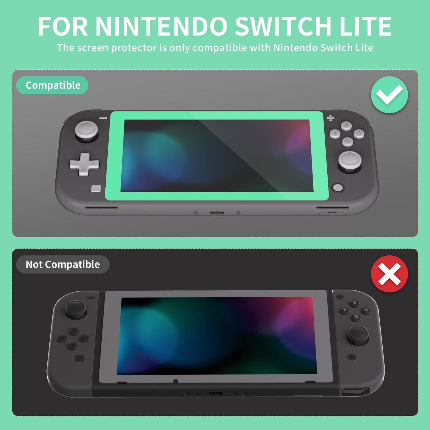 2 Pack Mint Green Border Transparent HD Clear Saver Protector Film, Tempered Glass Screen Protector for Nintendo Switch Lite [Anti-Scratch, Anti-Fingerprint, Shatterproof, Bubble-Free] - HL714 PlayVital