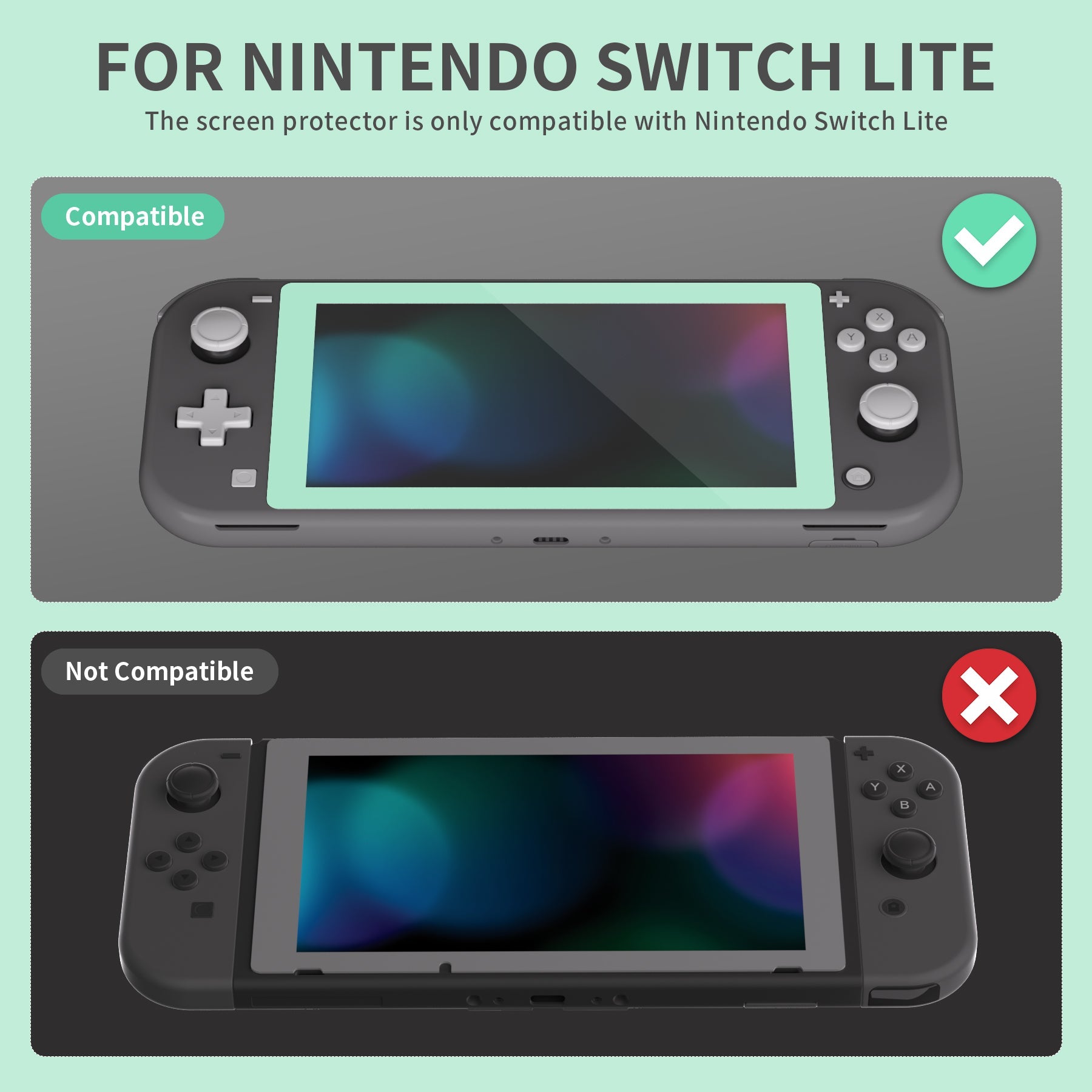 2 Pack Misty Green Border Transparent HD Clear Saver Protector Film, Tempered Glass Screen Protector for Nintendo Switch Lite [Anti-Scratch, Anti-Fingerprint, Shatterproof, Bubble-Free] - HL732 PlayVital