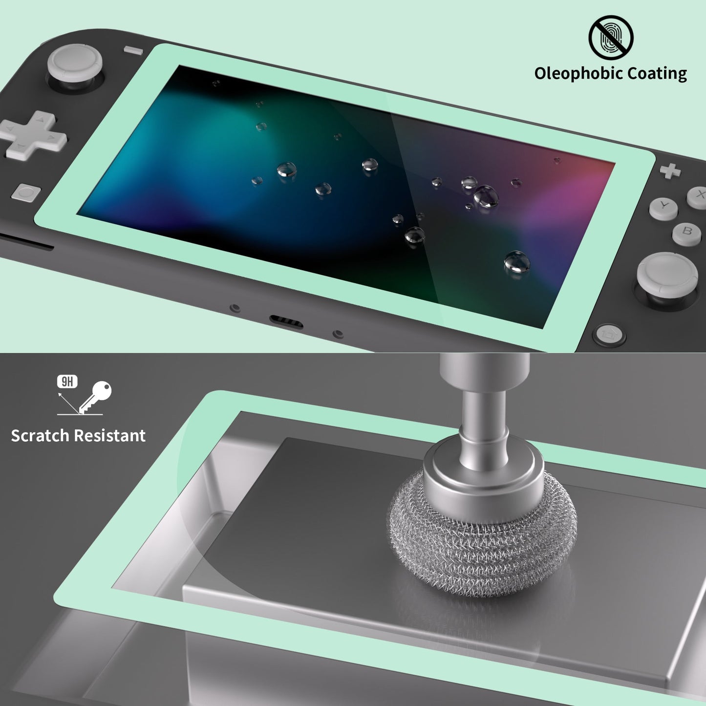 2 Pack Misty Green Border Transparent HD Clear Saver Protector Film, Tempered Glass Screen Protector for Nintendo Switch Lite [Anti-Scratch, Anti-Fingerprint, Shatterproof, Bubble-Free] - HL732 PlayVital