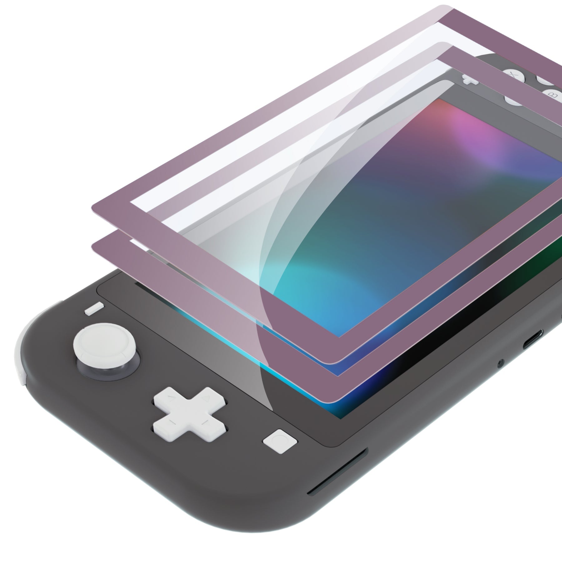 2 Pack Dark Grayish Violet Border Transparent HD Clear Saver Protector Film, Tempered Glass Screen Protector for Nintendo Switch Lite [Anti-Scratch, Anti-Fingerprint, Shatterproof, Bubble-Free] - HL735 PlayVital