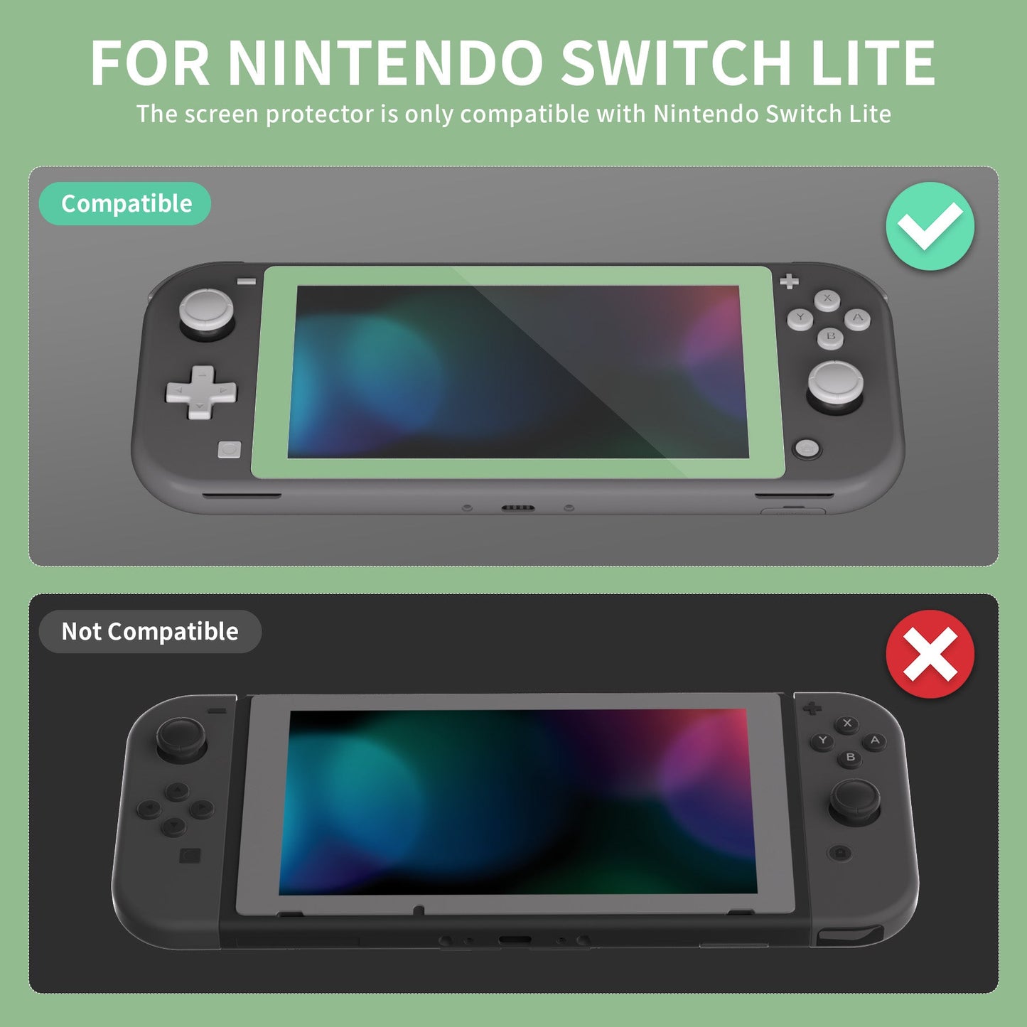 2 Pack Matcha Green Border Transparent HD Clear Saver Protector Film, Tempered Glass Screen Protector for Nintendo Switch Lite [Anti-Scratch, Anti-Fingerprint, Shatterproof, Bubble-Free] - HL736 PlayVital