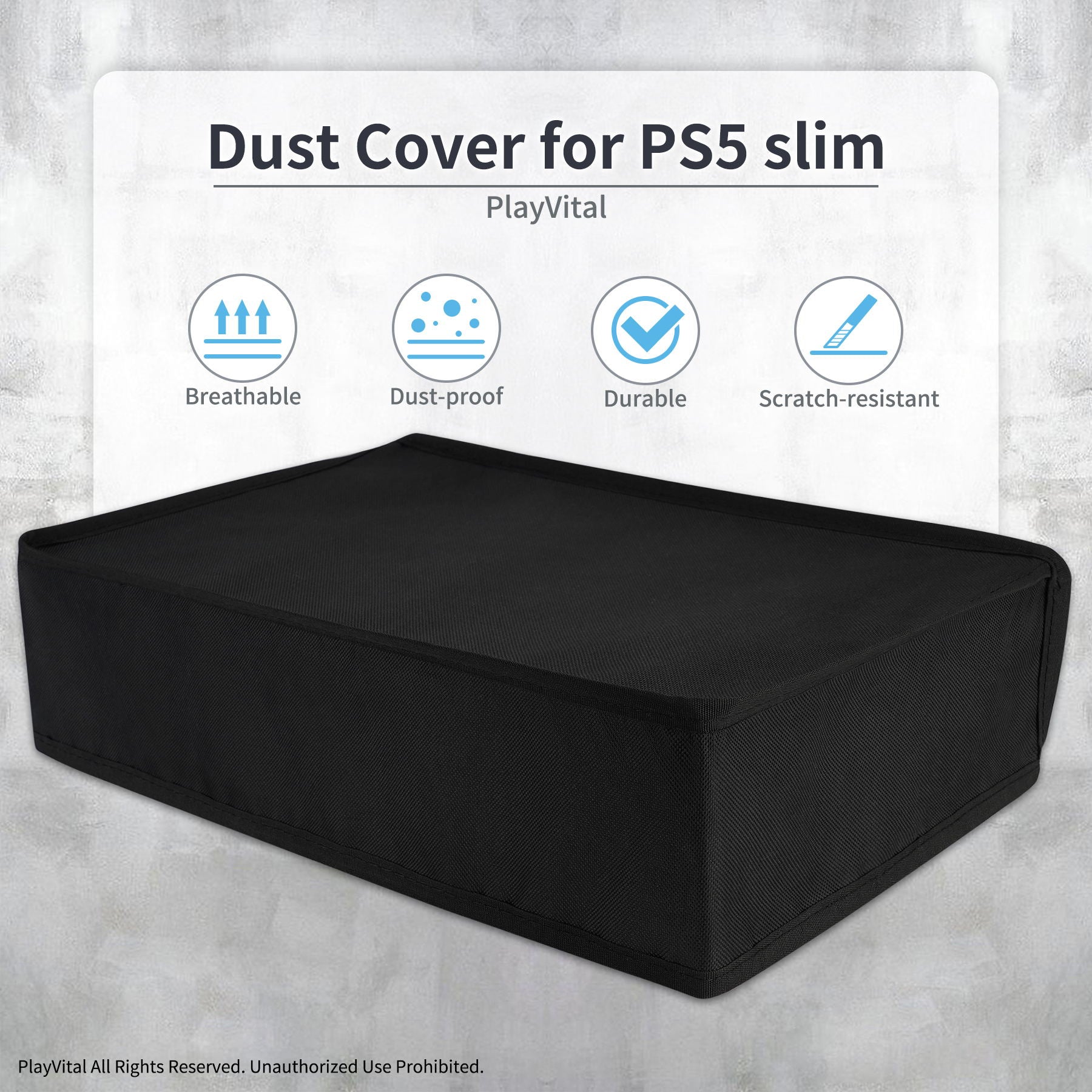 PlayVital Horizontal Dust Cover for ps5 Slim Disc Edition(The New Smaller Design), Nylon Dust Proof Protector Waterproof Cover Sleeve for ps5 Slim Console - Black - HUYPFM001 PlayVital