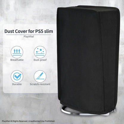 PlayVital Vertical Dust Cover for ps5 Slim Digital Edition(The New Smaller Design), Nylon Dust Proof Protector Waterproof Cover Sleeve for ps5 Slim Console - Black - JKSPFM001 PlayVital