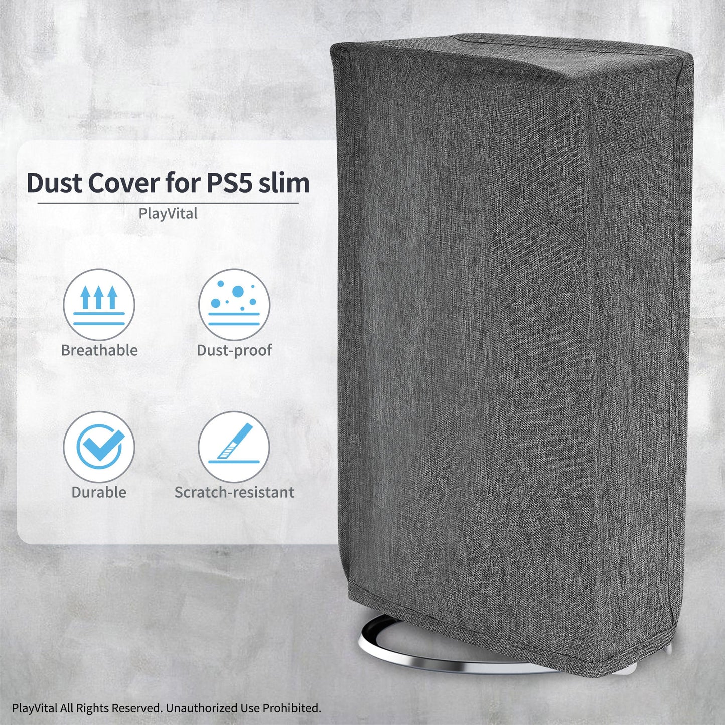 PlayVital Vertical Dust Cover for ps5 Slim Digital Edition(The New Smaller Design), Nylon Dust Proof Protector Waterproof Cover Sleeve for ps5 Slim Console - Gray - JKSPFM002 PlayVital