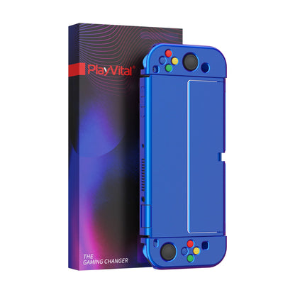 PlayVital AlterGrips Glossy Protective Slim Case for Nintendo Switch OLED, Ergonomic Grip Cover for Joycon, Dockable Hard Shell for Switch OLED w/Thumb Grip Caps & Button Caps - Chameleon Purple Blue - JSOYP3001 playvital