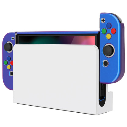 PlayVital AlterGrips Glossy Protective Slim Case for Nintendo Switch OLED, Ergonomic Grip Cover for Joycon, Dockable Hard Shell for Switch OLED w/Thumb Grip Caps & Button Caps - Chameleon Purple Blue - JSOYP3001 playvital