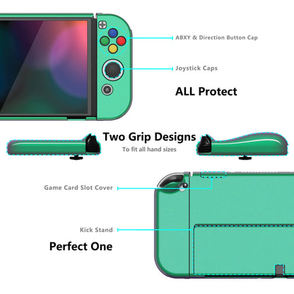 PlayVital AlterGrips Glossy Protective Slim Case for Nintendo Switch OLED, Ergonomic Grip Cover for Joycon, Dockable Hard Shell for Switch OLED with Thumb Grip Caps & Button Caps - Chameleon Green Purple - JSOYP3002 playvital