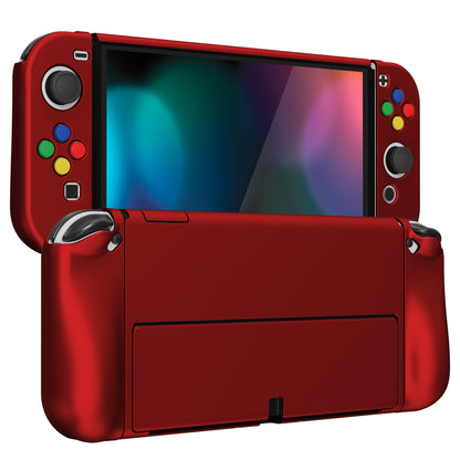 PlayVital AlterGrips Protective Slim Case for Nintendo Switch OLED, Ergonomic Grip Cover for Joycon, Dockable Hard Shell for Switch OLED with Thumb Grip Caps & Button Caps - Scarlet Red - JSOYP3004 playvital