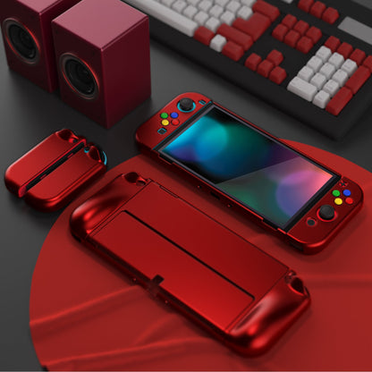 PlayVital AlterGrips Protective Slim Case for Nintendo Switch OLED, Ergonomic Grip Cover for Joycon, Dockable Hard Shell for Switch OLED with Thumb Grip Caps & Button Caps - Scarlet Red - JSOYP3004 playvital