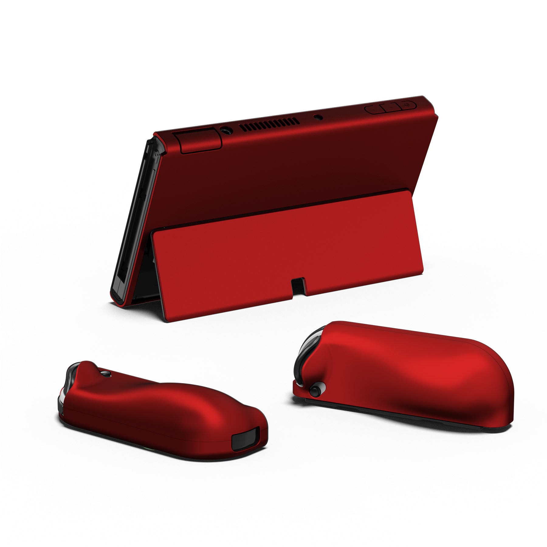 PlayVital AlterGrips Protective Slim Case for Nintendo Switch OLED, Ergonomic Grip Cover for Joycon, Dockable Hard Shell for Switch OLED with Thumb Grip Caps & Button Caps - Scarlet Red - JSOYP3004 playvital