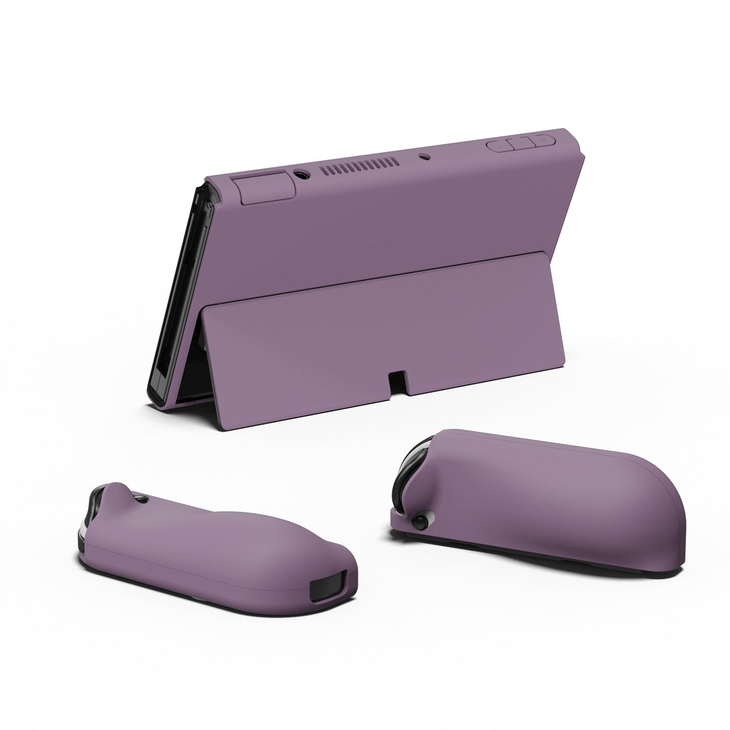 PlayVital AlterGrips Protective Slim Case for Nintendo Switch OLED, Ergonomic Grip Cover for Joycon, Dockable Hard Shell for Switch OLED with Thumb Grip Caps & Button Caps - Dark Grayish Violet - JSOYP3006 playvital