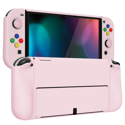 PlayVital AlterGrips Protective Slim Case for Nintendo Switch OLED, Ergonomic Grip Cover for Joycon, Dockable Hard Shell for Switch OLED with Thumb Grip Caps & Button Caps - Cherry Blossoms Pink - JSOYP3007 playvital