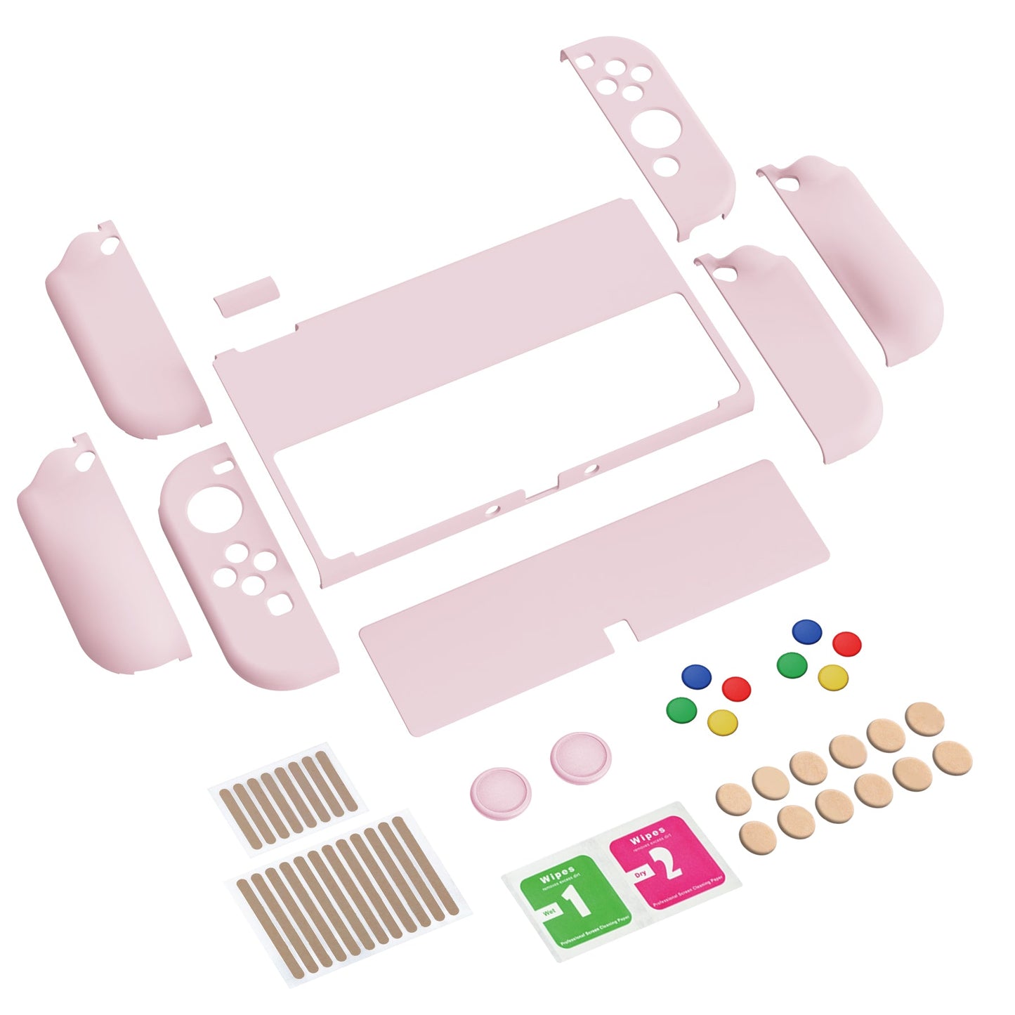 PlayVital AlterGrips Protective Slim Case for Nintendo Switch OLED, Ergonomic Grip Cover for Joycon, Dockable Hard Shell for Switch OLED with Thumb Grip Caps & Button Caps - Cherry Blossoms Pink - JSOYP3007 playvital