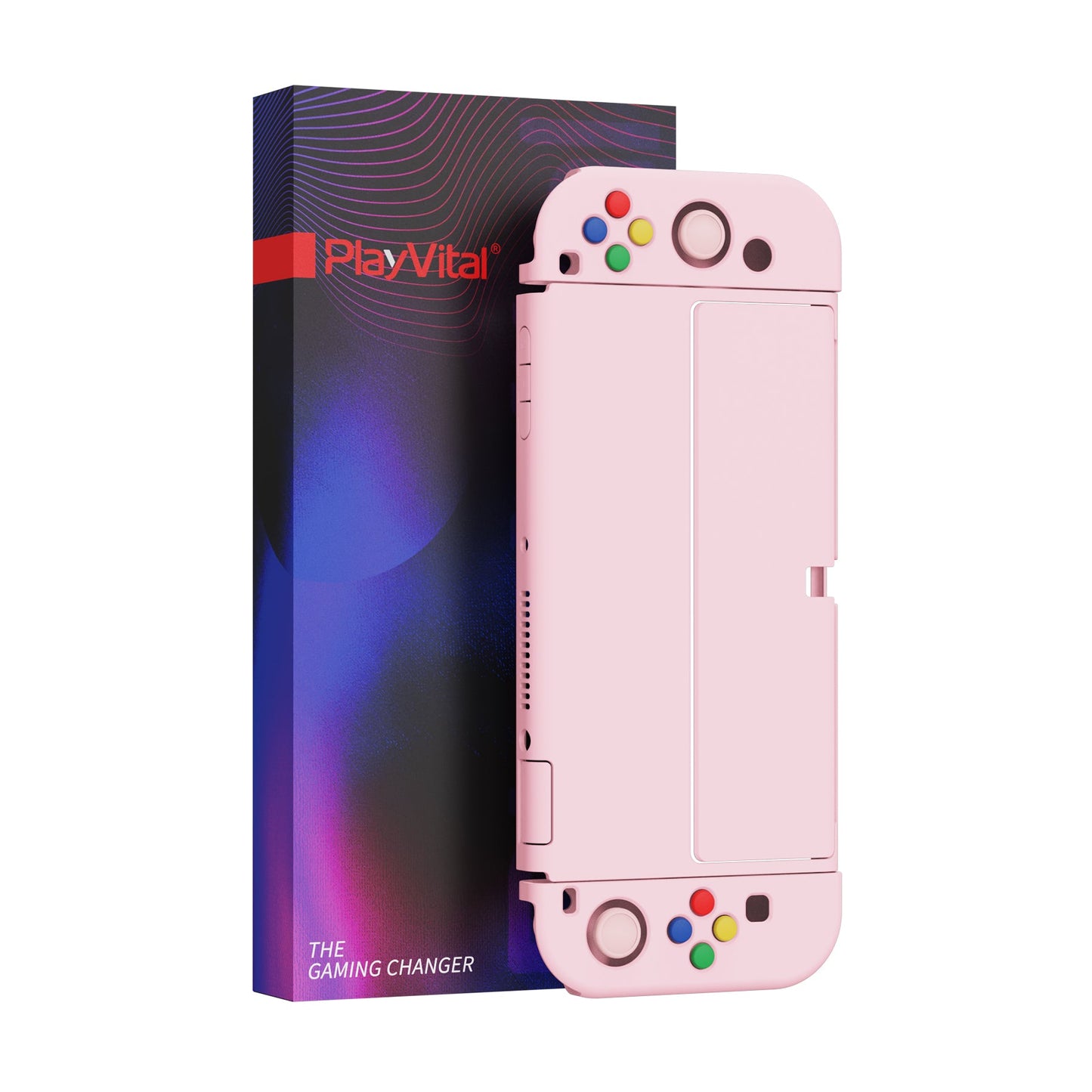 PlayVital AlterGrips Protective Slim Case for Nintendo Switch OLED, Ergonomic Grip Cover for Joycon, Dockable Hard Shell for Switch OLED with Thumb Grip Caps & Button Caps - Cherry Blossoms Pink - JSOYP3007 playvital