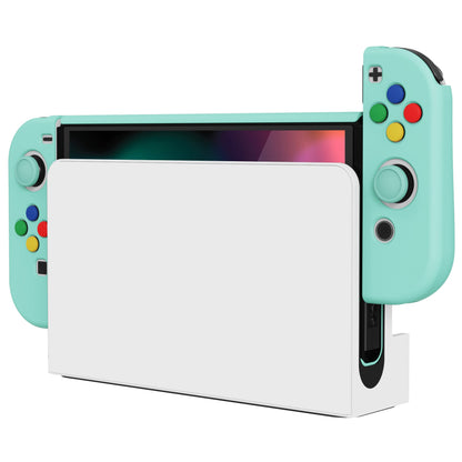 PlayVital AlterGrips Protective Slim Case for Nintendo Switch OLED, Ergonomic Grip Cover for Joycon, Dockable Hard Shell for Switch OLED with Thumb Grip Caps & Button Caps - Misty Green - JSOYP3009 playvital