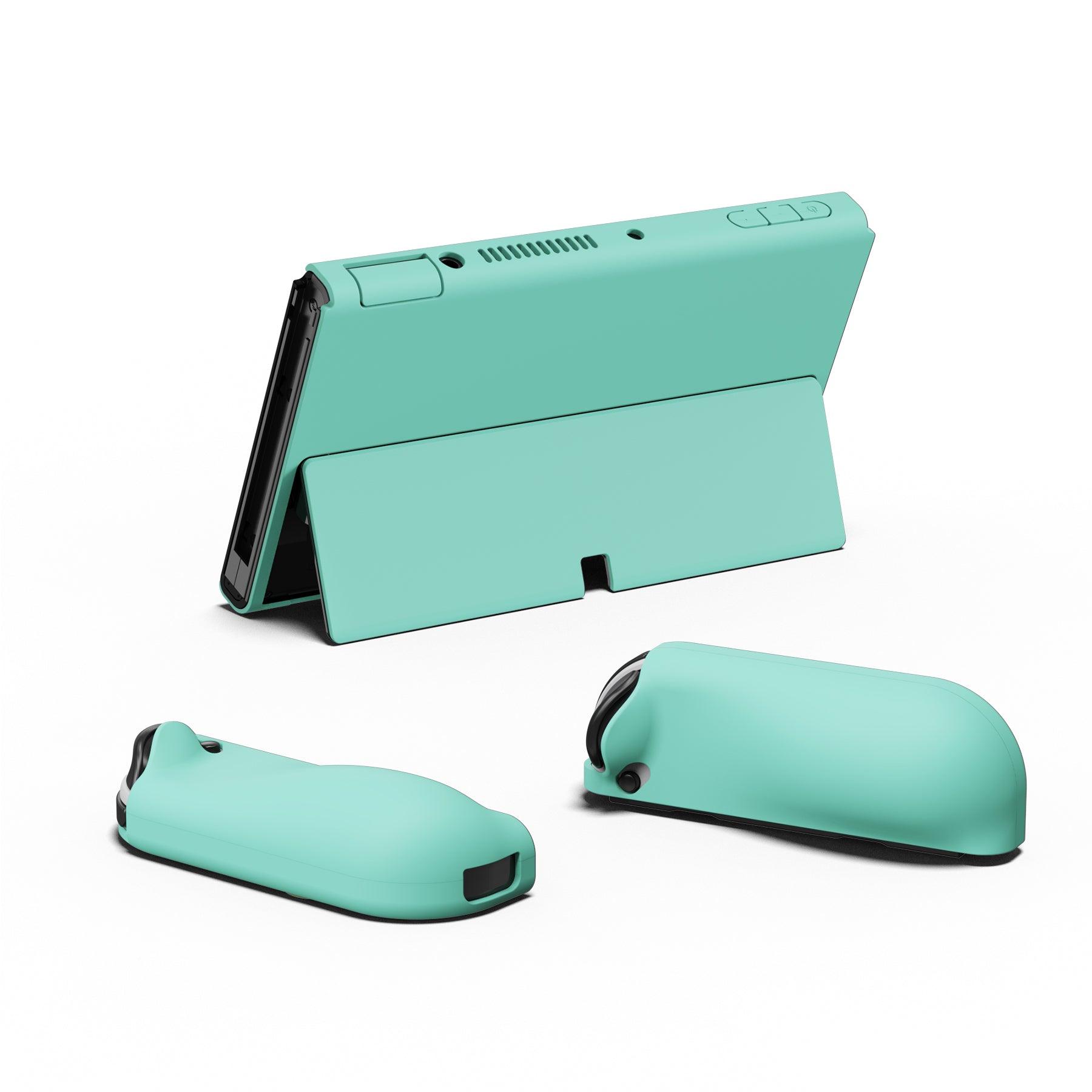 PlayVital AlterGrips Protective Slim Case for Nintendo Switch OLED, Ergonomic Grip Cover for Joycon, Dockable Hard Shell for Switch OLED with Thumb Grip Caps & Button Caps - Misty Green - JSOYP3009 playvital