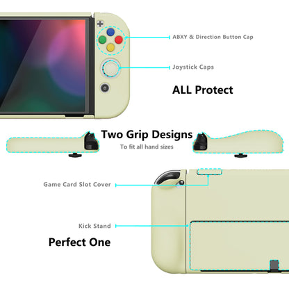 PlayVital AlterGrips Protective Slim Case for Nintendo Switch OLED, Ergonomic Grip Cover for Joycon, Dockable Hard Shell for Switch OLED with Thumb Grip Caps & Button Caps - Antique Yellow - JSOYP3010 playvital