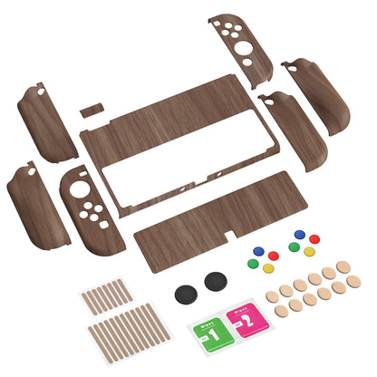 PlayVital AlterGrips Protective Slim Case for Nintendo Switch OLED, Ergonomic Grip Cover for Joycon, Dockable Hard Shell for Switch OLED with Thumb Grip Caps & Button Caps - Wood Grain - JSOYS2001 playvital