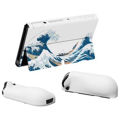 PlayVital AlterGrips Protective Slim Case for Nintendo Switch OLED, Ergonomic Grip Cover for Joycon, Dockable Hard Shell for Switch OLED w/Thumb Grip Caps & Button Caps - The Great Wave off Kanagawa - JSOYT001 playvital