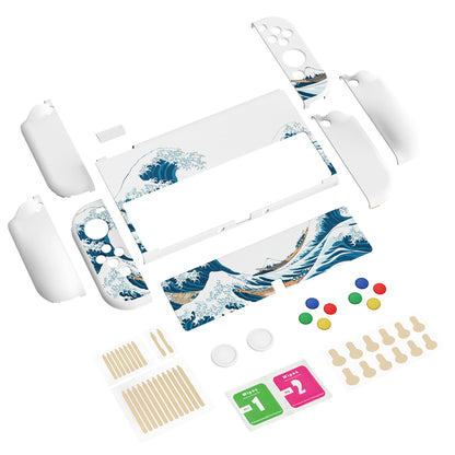 PlayVital AlterGrips Protective Slim Case for Nintendo Switch OLED, Ergonomic Grip Cover for Joycon, Dockable Hard Shell for Switch OLED w/Thumb Grip Caps & Button Caps - The Great Wave off Kanagawa - JSOYT001 playvital