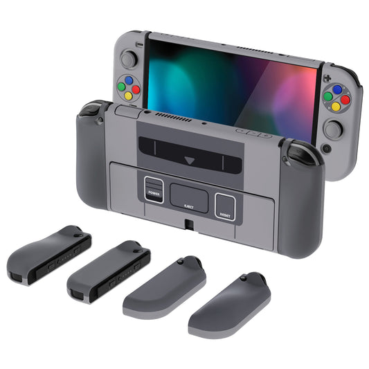 PlayVital AlterGrips Protective Slim Case for Nintendo Switch OLED, Ergonomic Grip Cover for Joycon, Dockable Hard Shell for Switch OLED w/Thumb Grip Caps & Button Caps - SFC SNES Classic EU Style - JSOYY7001 playvital