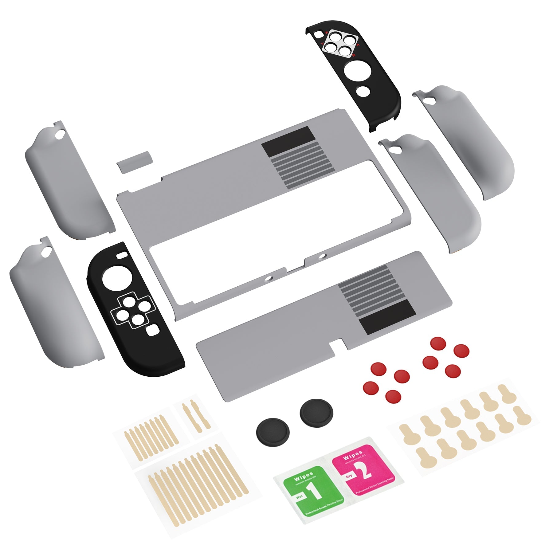 PlayVital AlterGrips Protective Slim Case for Nintendo Switch OLED, Ergonomic Grip Cover for Joycon, Dockable Hard Shell for Switch OLED w/Thumb Grip Caps & Button Caps - Classics NES Style - JSOYY7002 playvital