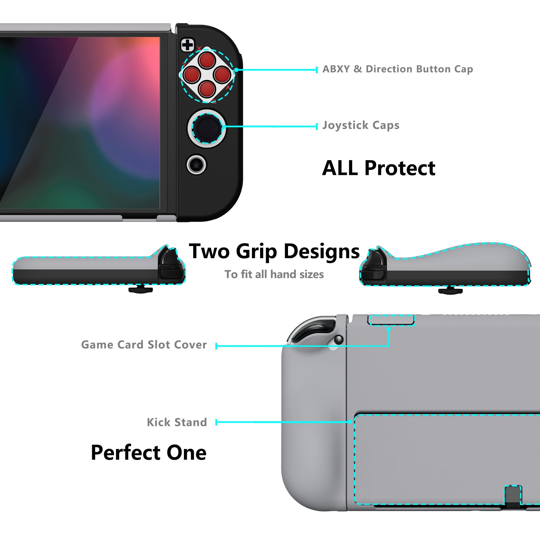 PlayVital AlterGrips Protective Slim Case for Nintendo Switch OLED, Ergonomic Grip Cover for Joycon, Dockable Hard Shell for Switch OLED w/Thumb Grip Caps & Button Caps - Classics NES Style - JSOYY7002 playvital