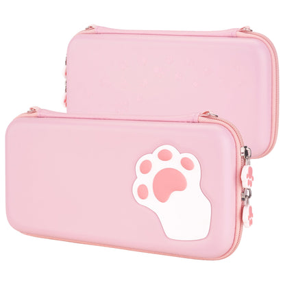 PlayVital Pink Switch Lite Travel Carrying Case, Cat Paw Hard Portable Pouch, Soft Velet Lining Carry Storage Bag for Nintendo Switch Lite w/ Thumb Grips 10 Game Cards Slots Inner Pocket - LTW001 PlayVital