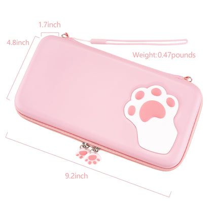 PlayVital Pink Switch Lite Travel Carrying Case, Cat Paw Hard Portable Pouch, Soft Velet Lining Carry Storage Bag for Nintendo Switch Lite w/ Thumb Grips 10 Game Cards Slots Inner Pocket - LTW001 PlayVital