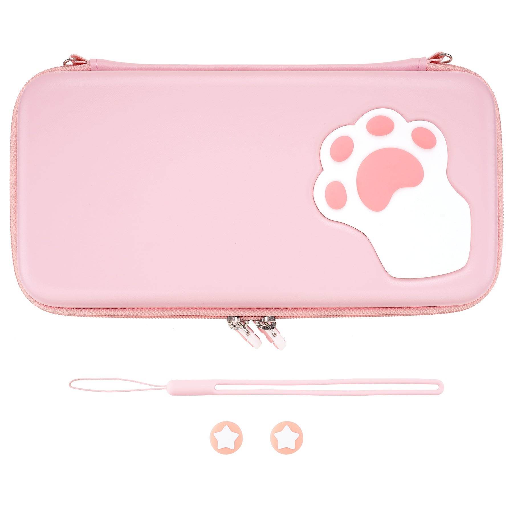 PlayVital Pink Switch Lite Travel Carrying Case, Cat Paw Hard Portable Pouch, Soft Velet Lining Carry Storage Bag for Nintendo Switch Lite w/ Thumb Grips 10 Game Cards Slots Inner Pocket - LTW001 PlayVital