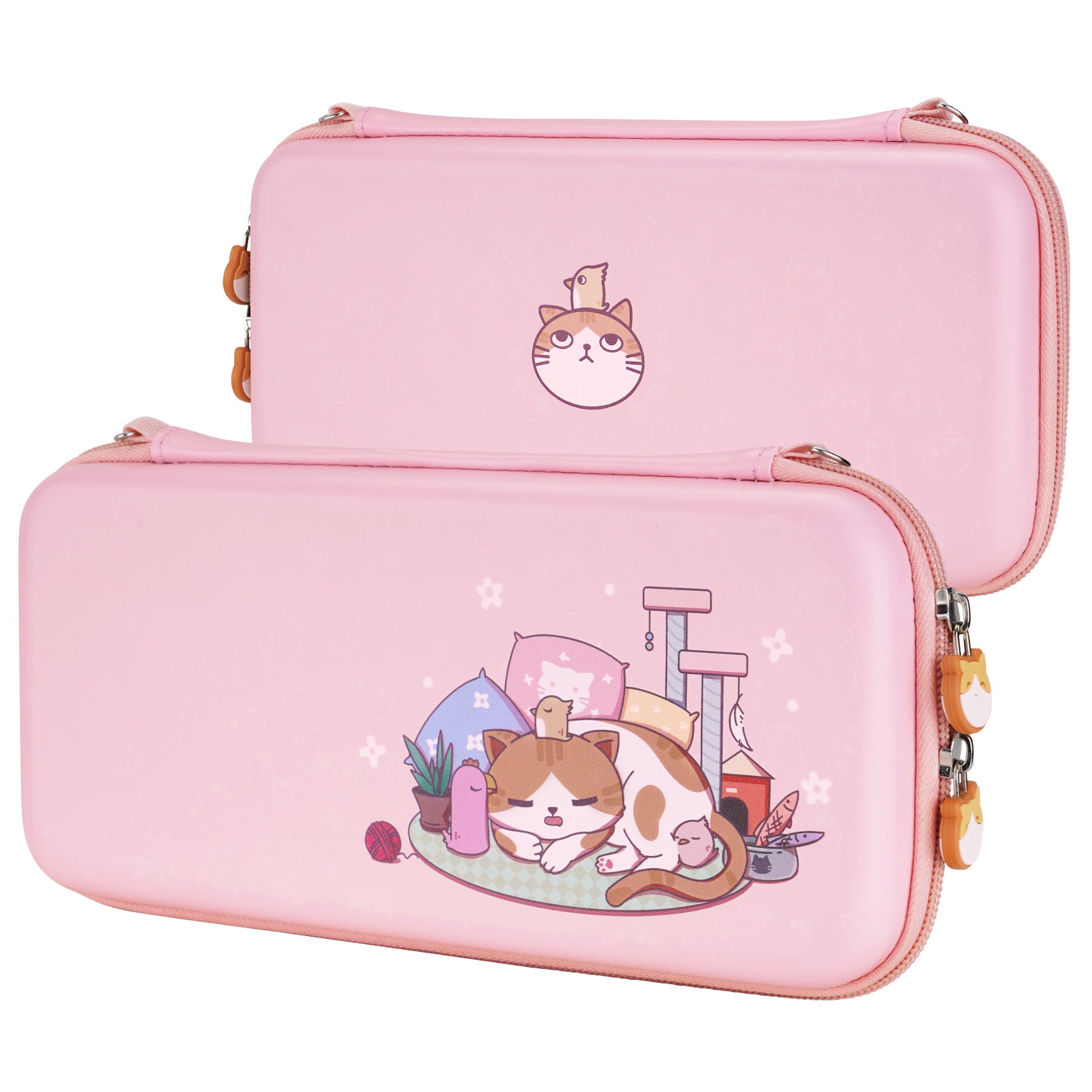 PlayVital Pink Switch Lite Travel Carrying Case, Portable Pouch, Soft Velvet Lining Storage Bag for NS Switch Lite with Thumb Grips 8 Game Cards Slots Inner Pocket - Kitten & Chicken - LTW002 PlayVital