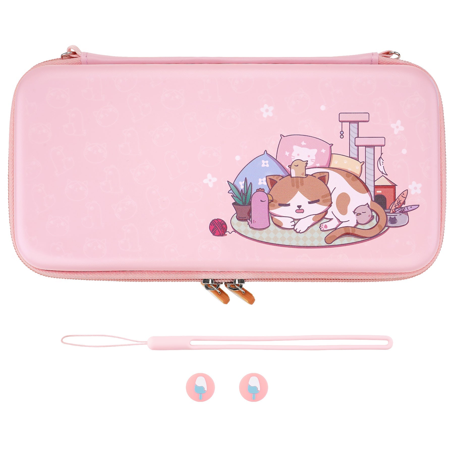 PlayVital Pink Switch Lite Travel Carrying Case, Portable Pouch, Soft Velvet Lining Storage Bag for NS Switch Lite with Thumb Grips 8 Game Cards Slots Inner Pocket - Kitten & Chicken - LTW002 PlayVital