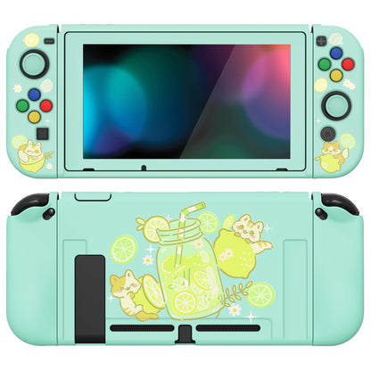 PlayVital ZealProtect Soft Protective Case for Nintendo Switch, Flexible Cover for Switch with Tempered Glass Screen Protector & Thumb Grips & ABXY Direction Button Caps - Lemonade Kitty - RNSYV6046 playvital