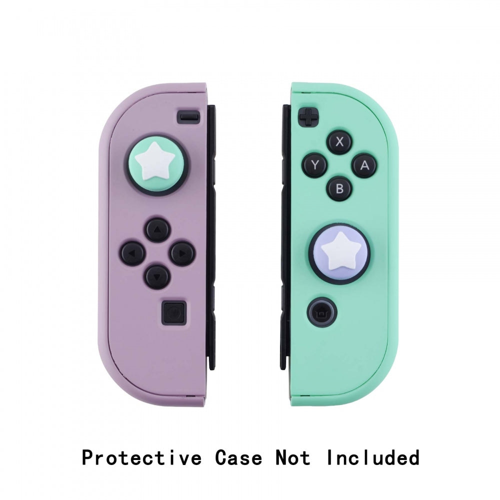 PlayVital Star Design Cute Switch Thumb Grip Caps, Mint Green & Light Violet Joystick Caps for Nintendo Switch Lite, Silicone Analog Cover for Switch OLED Joycon Thumb Stick Grips for Joy-Con Controller - NJM1003 PlayVital