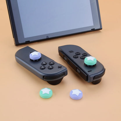 PlayVital Star Design Cute Switch Thumb Grip Caps, Mint Green & Light Violet Joystick Caps for Nintendo Switch Lite, Silicone Analog Cover for Switch OLED Joycon Thumb Stick Grips for Joy-Con Controller - NJM1003 PlayVital