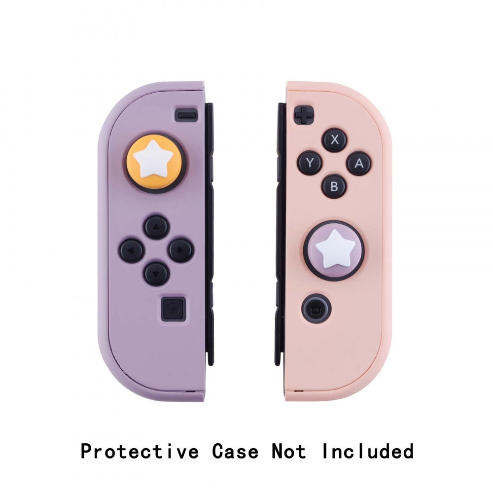 PlayVital Star Design Cute Switch Thumb Grip Caps, Caution Yellow & Dark Grayish Violet Joystick Caps for Nintendo Switch Lite, Silicone Analog Cover for Switch OLED Joycon Thumb Stick Grips for Joy-Con Controller - NJM1005 PlayVital