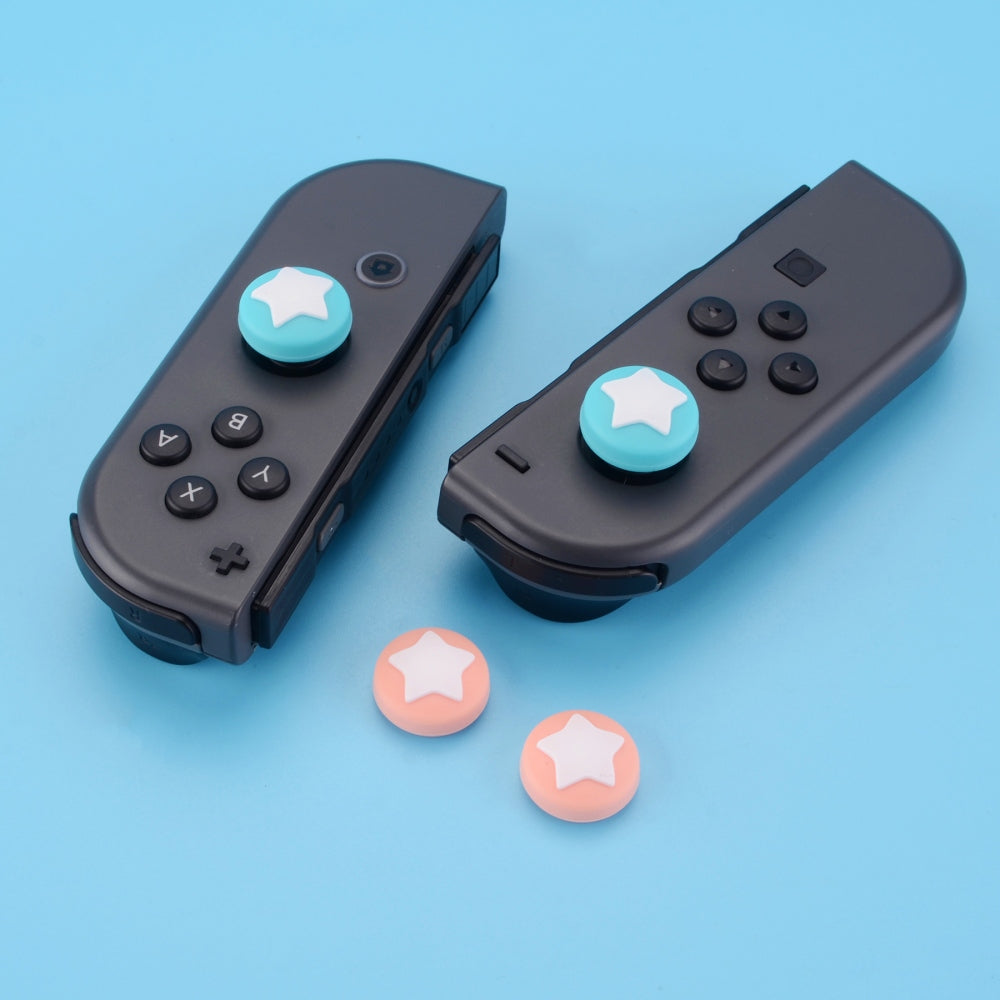 PlayVital Star Design Cute Switch Thumb Grip Caps, Mandys Pink & Bondi Blue Joystick Caps for Nintendo Switch Lite, Silicone Analog Cover for Switch OLED Joycon Thumb Stick Grips for Joy-Con Controller - NJM1006 PlayVital