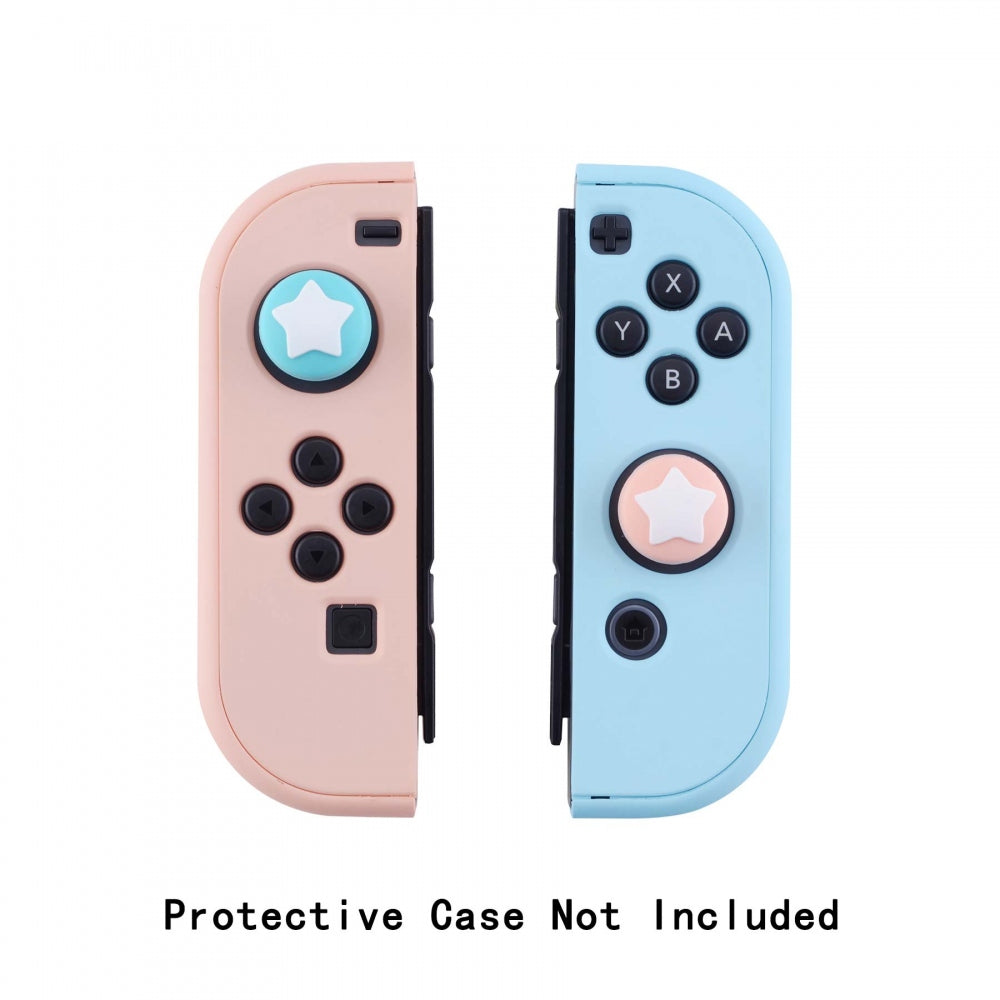 PlayVital Star Design Cute Switch Thumb Grip Caps, Mandys Pink & Bondi Blue Joystick Caps for Nintendo Switch Lite, Silicone Analog Cover for Switch OLED Joycon Thumb Stick Grips for Joy-Con Controller - NJM1006 PlayVital