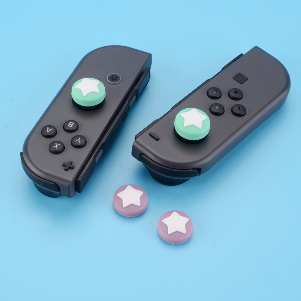 PlayVital Star Design Cute Switch Thumb Grip Caps, Dark Grayish Violet & Mint Green Joystick Caps for Nintendo Switch Lite, Silicone Analog Cover for Switch OLED Joycon Thumb Stick Grips for Joy-Con Controller - NJM1007 PlayVital