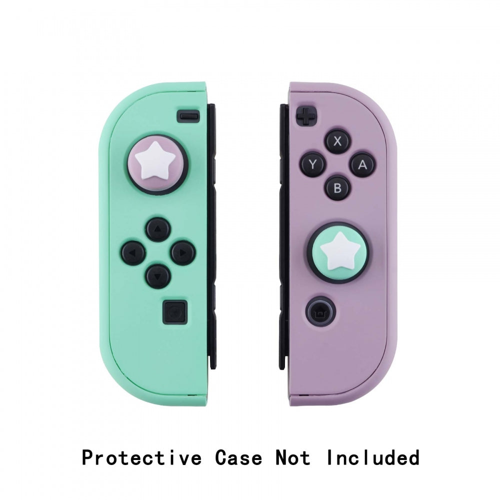 PlayVital Star Design Cute Switch Thumb Grip Caps, Dark Grayish Violet & Mint Green Joystick Caps for Nintendo Switch Lite, Silicone Analog Cover for Switch OLED Joycon Thumb Stick Grips for Joy-Con Controller - NJM1007 PlayVital