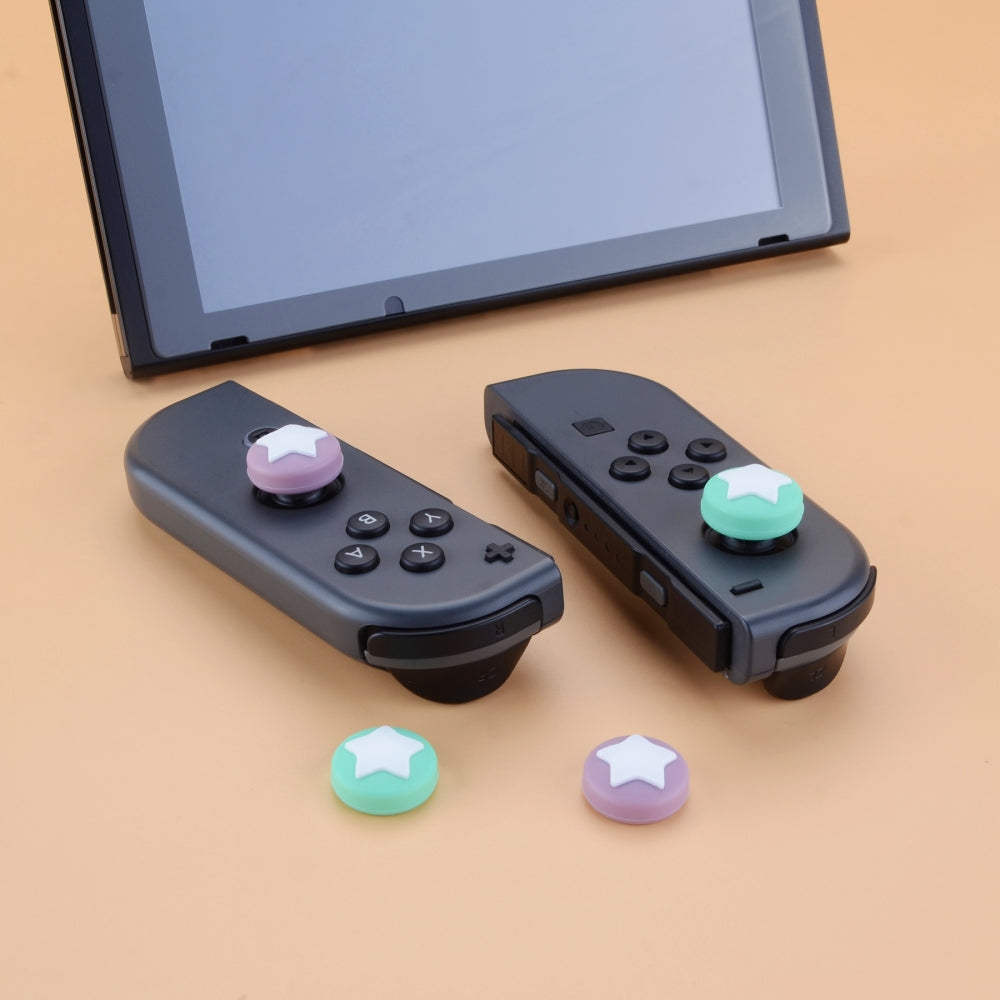 PlayVital Star Design Cute Switch Thumb Grip Caps, Dark Grayish Violet & Mint Green Joystick Caps for Nintendo Switch Lite, Silicone Analog Cover for Switch OLED Joycon Thumb Stick Grips for Joy-Con Controller - NJM1007 PlayVital