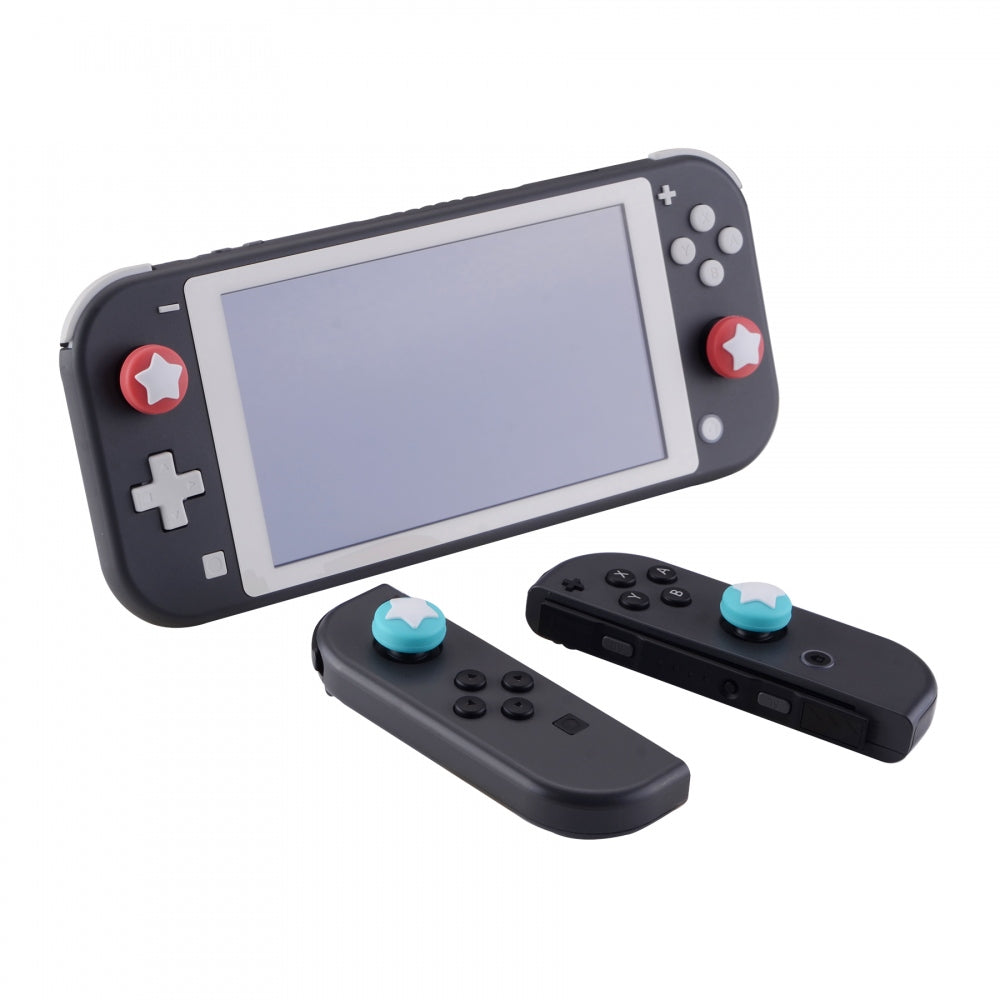 PlayVital Star Design Cute Switch Thumb Grip Caps, Bondi Blue & Indian Red Joystick Caps for Nintendo Switch Lite, Silicone Analog Cover for Switch OLED Joycon Thumb Stick Grips for Joy-Con Controller - NJM1010 PlayVital