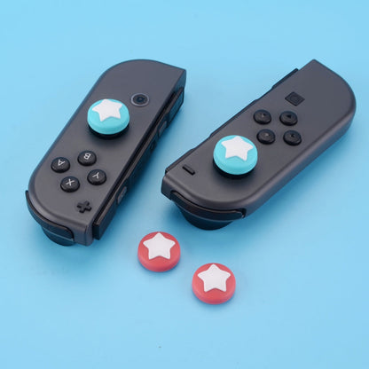 PlayVital Star Design Cute Switch Thumb Grip Caps, Bondi Blue & Indian Red Joystick Caps for Nintendo Switch Lite, Silicone Analog Cover for Switch OLED Joycon Thumb Stick Grips for Joy-Con Controller - NJM1010 PlayVital