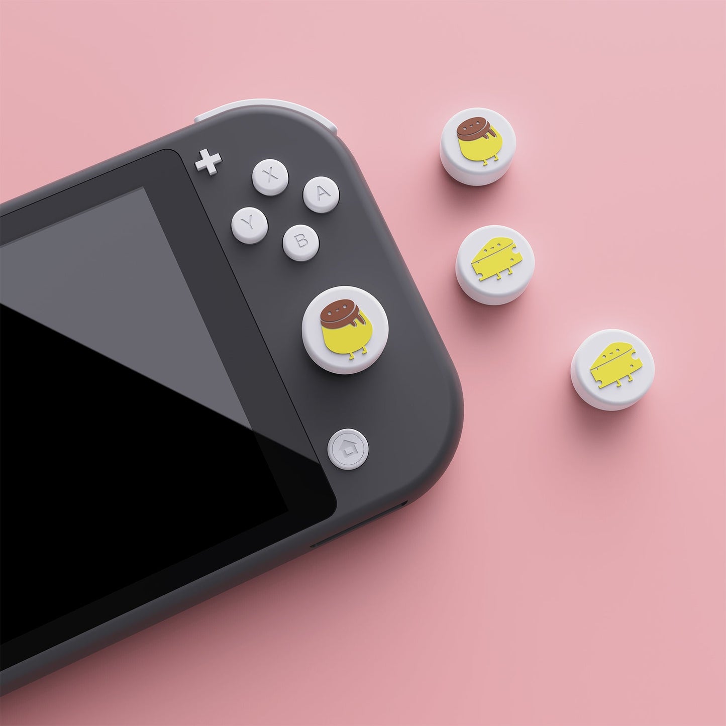 PlayVital Cheese & Pudding Cute Switch Thumb Grip Caps, Joystick Caps for Nintendo Switch Lite, Silicone Analog Cover Thumbstick Grips for Switch OLED Joycon - White - NJM1095 playvital