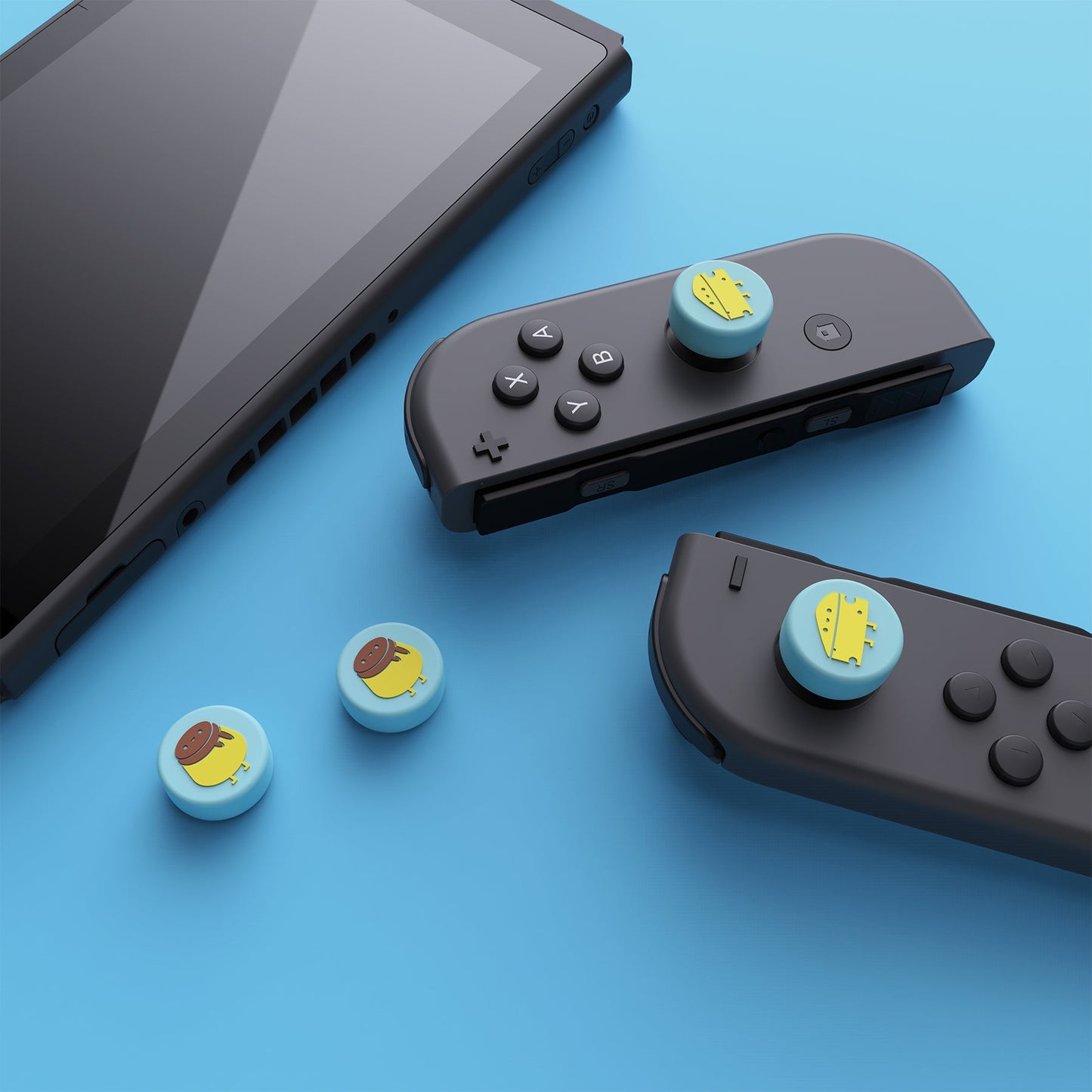 PlayVital Cheese & Pudding Cute Switch Thumb Grip Caps, Joystick Caps for Nintendo Switch Lite, Silicone Analog Cover Thumbstick Grips for Switch OLED Joycon - Heaven Blue - NJM1096 playvital