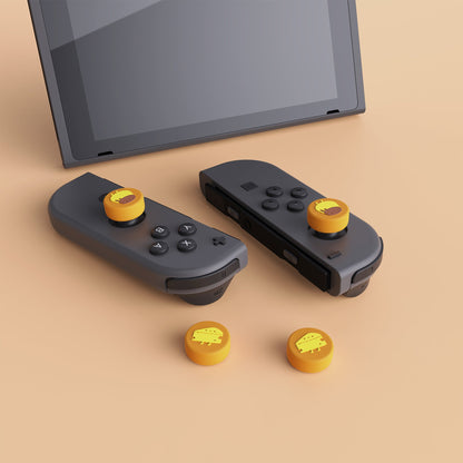 PlayVital Cheese & Pudding Cute Switch Thumb Grip Caps, Joystick Caps for Nintendo Switch Lite, Silicone Analog Cover Thumbstick Grips for Switch OLED Joycon - Caution Yellow - NJM1100 playvital